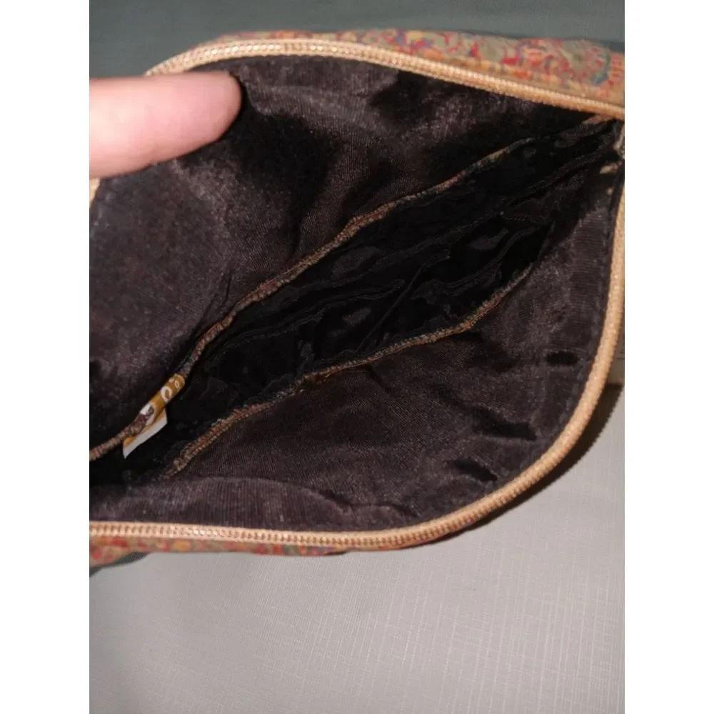 Richmark Vintage Brown Multicolored Paisley Print Quilted Velour Shoulder Bag